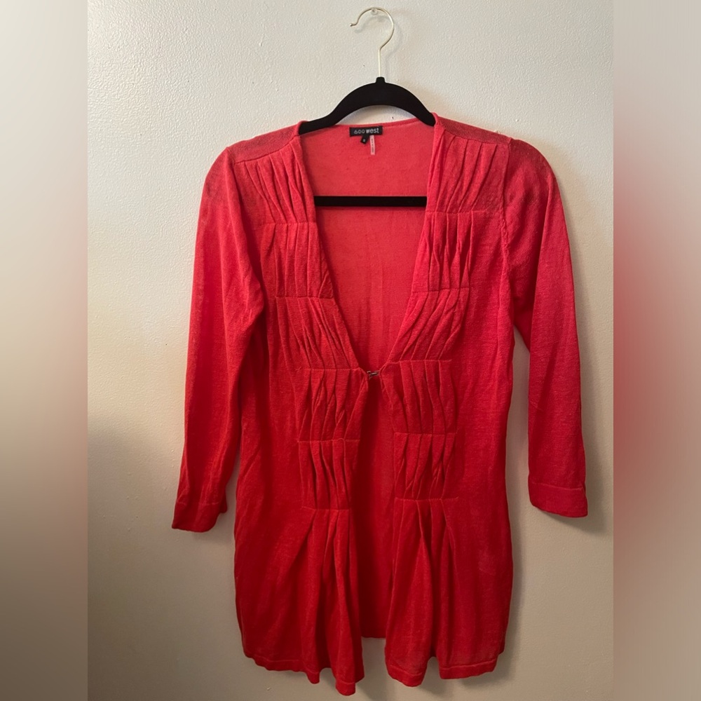 600 West open front orange sweater small